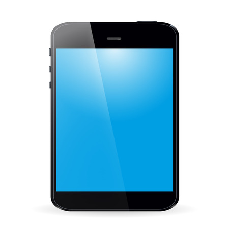 Tablet with blue screen and shadow on white  backgroundのイラスト素材