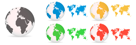 Globes with World Maps different colored on white backgroundのイラスト素材
