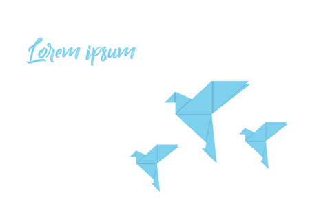 Origami with bird blue colored on white backgroundのイラスト素材