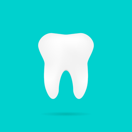 Tooth on turquoise background with shadow, vector illustrationのイラスト素材