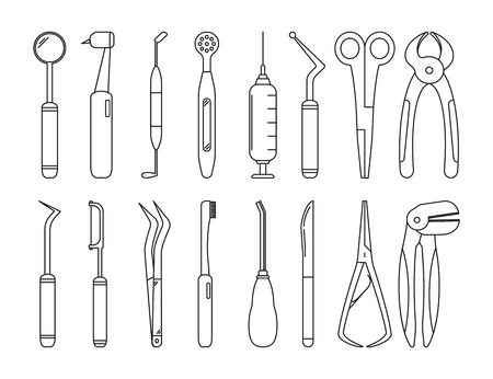 Set of dentistry tools on white background in the style of iconsのイラスト素材