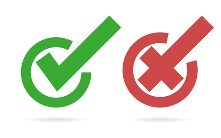 Set cross and check mark with shadow, vector illustrationのイラスト素材