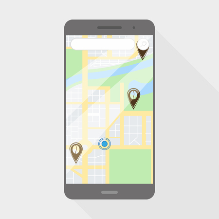 Phone with map, flat style on a grey background, vectorのイラスト素材