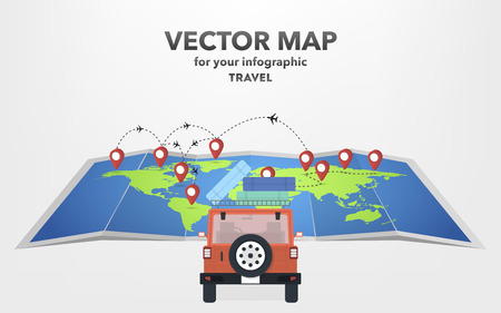 Travel on a car in flat style, vector illustrationのイラスト素材