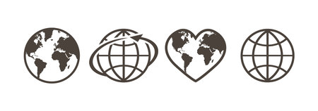 Set of earth globe icons in linear design on a white background - vector illustrationのイラスト素材