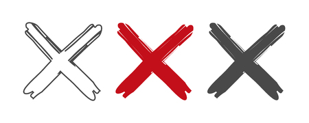 Cross icon. Set x. Cross vector sign. Flat and linear style. Cross red colored icons. - vector illustrationのイラスト素材