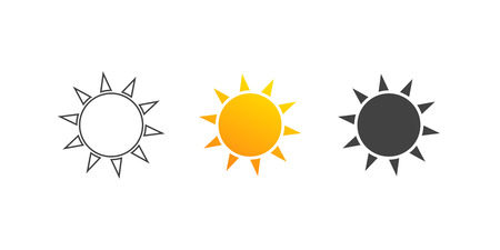 Sun icon. Sun Set symbol. Sun icons in flat and linear style. - vector illustrationのイラスト素材