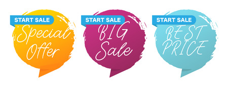 Abstract design. Special offer and best price, big sale text. Modern banner set. Grange style form with various colors. Vector illustrationのイラスト素材