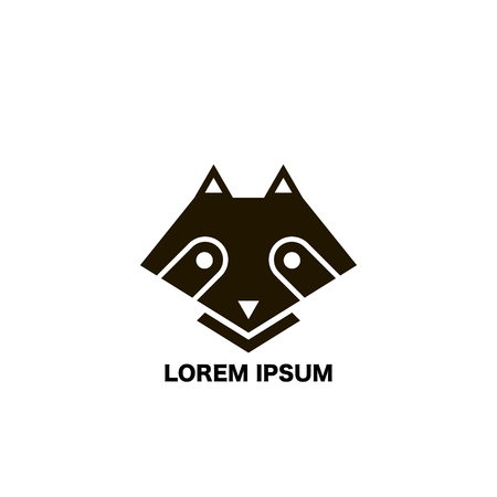 Raccoon icon in flat design. Raccoon black colored. On white background. Name company. Vector illustrationのイラスト素材