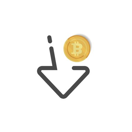 Bitcoin down illustration with arrow icon. Vector illustrationのイラスト素材