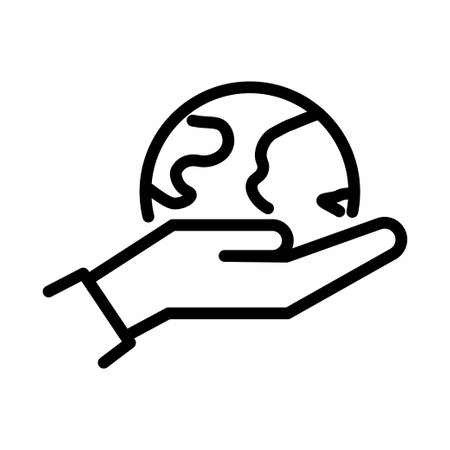 Earth in hand. World in hand. Linear iconのイラスト素材