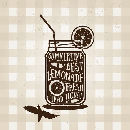 Vector typography poster with lemonade icon. Quote for card. Creative print. Silhouette style. Beverage menu illustration. Refreshing drink from lemons with herbs. Lemon Barley.のイラスト素材