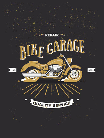 Vector  of vintage motorcycle. Retro motorcycle . Motorbike vector print in flat style. Bike garage. Elements for , banners, posters, t-shirts. Bar, club poster with grange texture.のイラスト素材