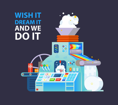 Vector creative poster print with gift factory machine.のイラスト素材