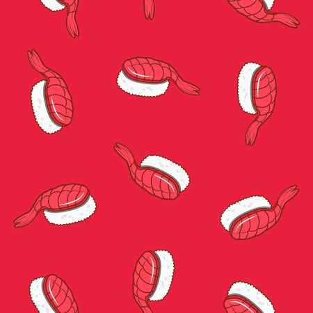 Japanese seamless background flying sushi in pop art style.のイラスト素材
