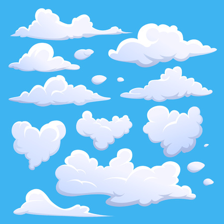 Cartoon clouds isolated on blue sky vector collection.のイラスト素材