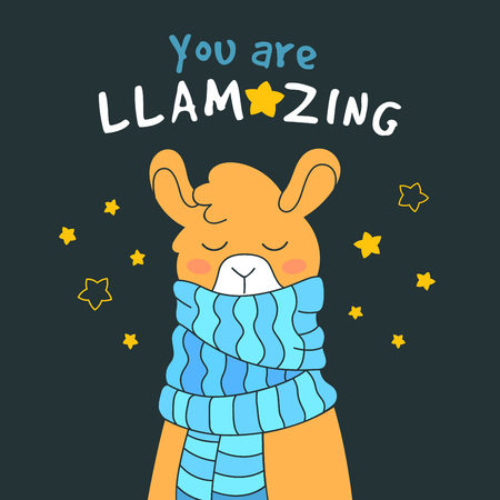 Cute dressed llama. Lama illustration vector. Llama inspirational poster.のイラスト素材