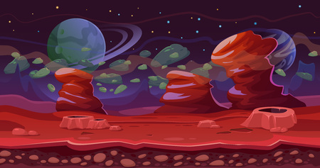 Cosmic planet  landscape of mountains, rocks and other planets in orbitのイラスト素材