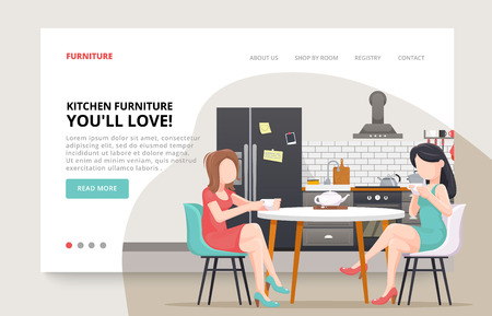 Modern character friends concept. Kitchen interior with furniture.のイラスト素材