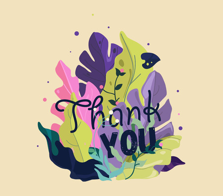 T-shirt print design. Woman or girl gift fantastic bouquet with exotic leaves and plants.のイラスト素材