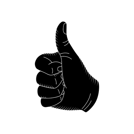 Hand sign in sketch style. Vintage hand cool. A hand showing symbol Like.のイラスト素材