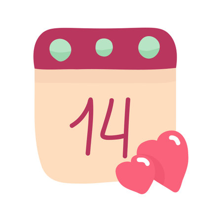 Vector single image of a calendar, for February 14, in the style of hand draw.のイラスト素材