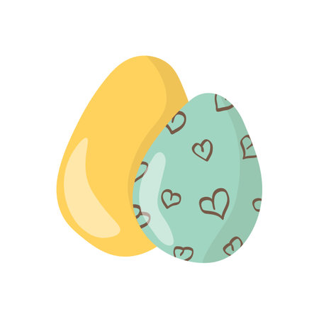 Vector clipart pair of Easter eggs. hand draw style. Yellow and blue colors on a white background.のイラスト素材