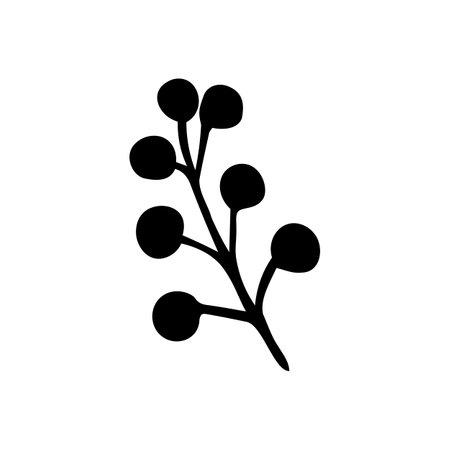 Vector clipart branch with berries in doodle style. Hand drawn isolated on white background.のイラスト素材