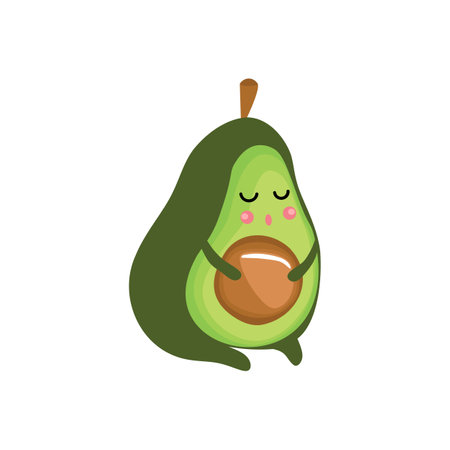 Vector cute sleeping avocado.In cartoon style, in color. On a white background.のイラスト素材