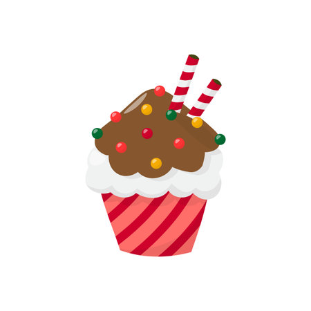 Vector clipart muffin in red wrap. Single vector isolated image. In cartoon style.のイラスト素材