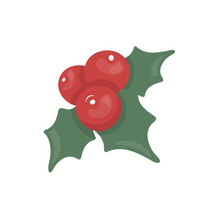 A vibrant doodle-style illustration of holly leaves with bright red berries. The design is cheerful and festive, perfect for capturing the spirit of the holiday season.のイラスト素材