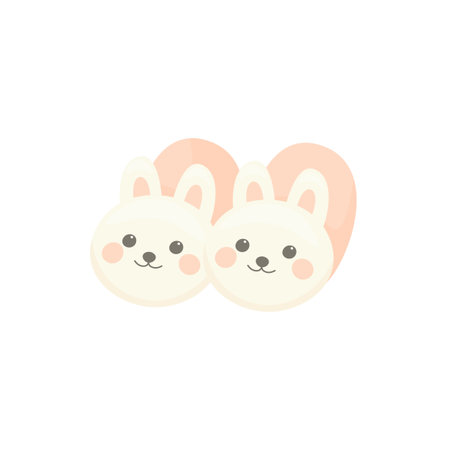 Cute pastel illustration of bunny slippers with smiling faces, rosy cheeks, and upright ears. Perfect for nursery decor, cozy scenes, children's productsのイラスト素材