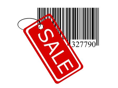 barcode with a sign isolated on white backgroundの写真素材