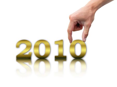 A hand hold the number 0 from 2010. isolated on white backgroundの写真素材