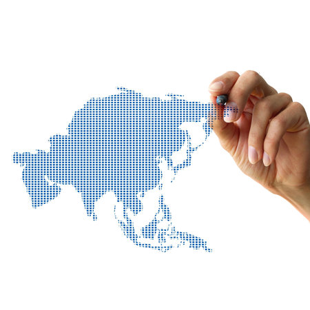 a human hand drawing a part from the worldの写真素材