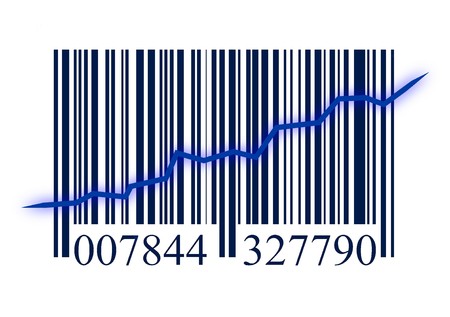 illustration from a bar code with arrow on white backgroundの写真素材
