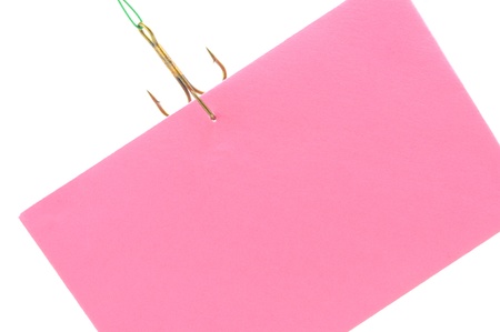 notice hanging on hook isolated on white backgroundの写真素材