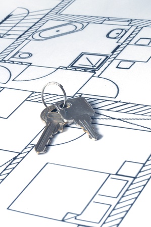 house key on a blueprint - relocate conceptの写真素材