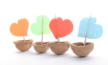 sailboat marine made of walnut isolated on white backgroundの写真素材