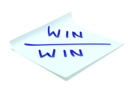 post it note marked win-win on isolated white backgroundの写真素材