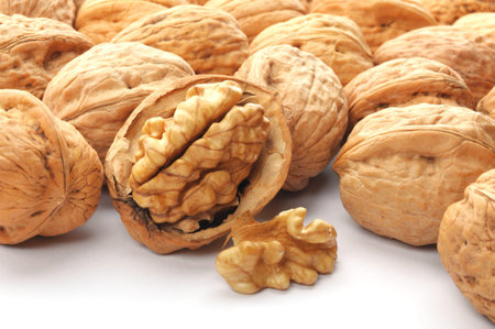 closeup of  a walnut isolated on white background