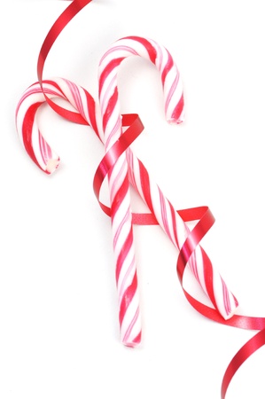 Christimas candy canes isolated on a white backgroundの写真素材