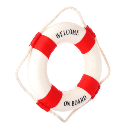 Life buoy with welcome on board on it