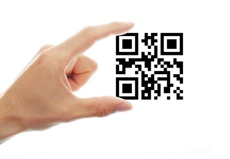 hand holding a qr code which means contact usの写真素材