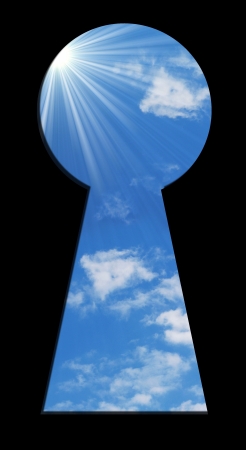 blue sky seen through the keyholeの写真素材