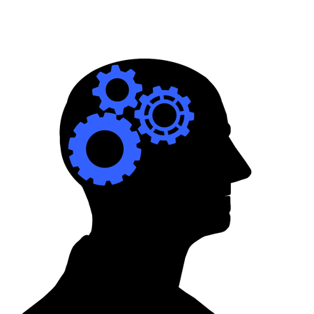 thinking head with gears, brainstorming conceptの写真素材