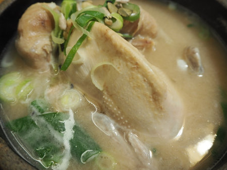 Closeup view of Korean ginseng chicken soup, samgyetangの写真素材