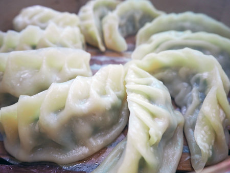 Closeup macro view of Korean steamed dumplings (mandu)の写真素材