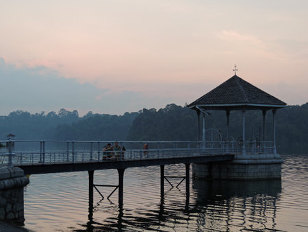 pavilion on the lake at sunset, Kwan Phayao, Thailandの写真素材
