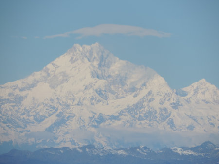 Snow-capped Himalayan mountain range from Bhutanの写真素材